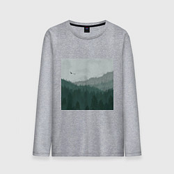 Лонгслив хлопковый мужской Туманные холмы и лес, цвет: меланж