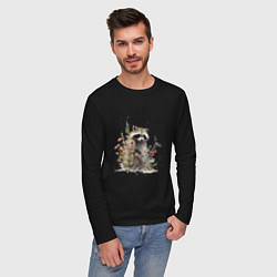 Лонгслив хлопковый мужской Акварельный милый енот, цвет: черный — фото 2