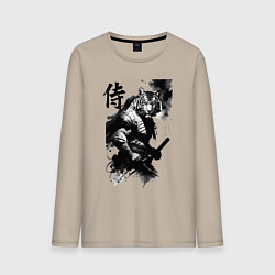 Лонгслив хлопковый мужской Tiger samurai - hieroglyph - art, цвет: миндальный