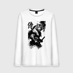 Лонгслив хлопковый мужской Tiger samurai - hieroglyph - art, цвет: белый
