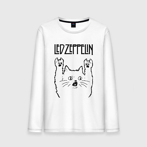 Мужской лонгслив Led Zeppelin - rock cat / Белый – фото 1