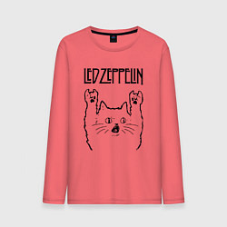 Лонгслив хлопковый мужской Led Zeppelin - rock cat, цвет: коралловый