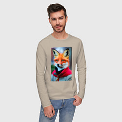 Лонгслив хлопковый мужской Лисичка в модной куртке, цвет: миндальный — фото 2