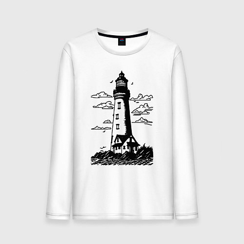 Мужской лонгслив Маяк рисунок / Белый – фото 1