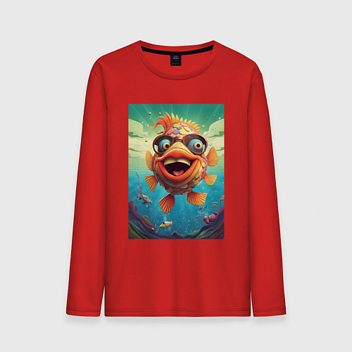 Мужской лонгслив Карп в солнечных очках / Красный – фото 1