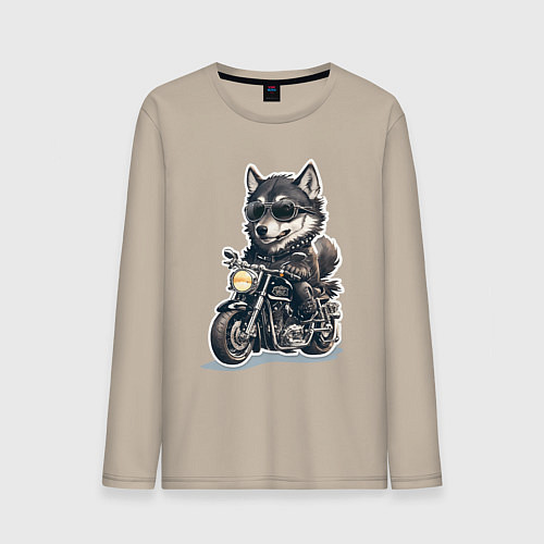 Мужской лонгслив Волчья сила на двух колесах / Миндальный – фото 1