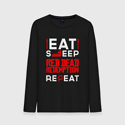 Лонгслив хлопковый мужской Надпись eat sleep Red Dead Redemption repeat, цвет: черный