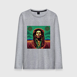 Лонгслив хлопковый мужской Digital Art Bob Marley in the field, цвет: меланж