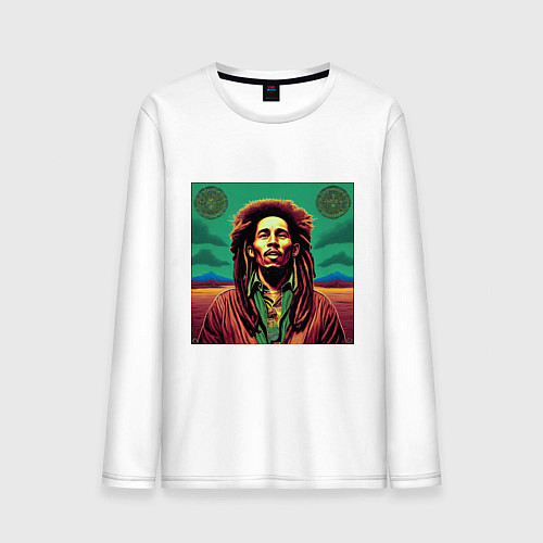 Мужской лонгслив Digital Art Bob Marley in the field / Белый – фото 1