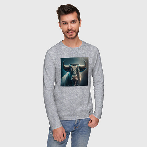 Мужской лонгслив Бык в стиле футуризм - нейросеть / Меланж – фото 3