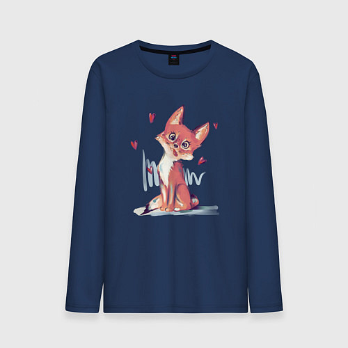 Мужской лонгслив Лис кривляется / Тёмно-синий – фото 1