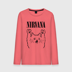 Лонгслив хлопковый мужской Nirvana - rock cat, цвет: коралловый