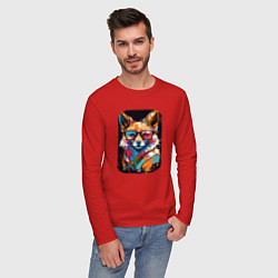 Лонгслив хлопковый мужской Abstract Colorful Fox, цвет: красный — фото 2
