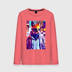 Лонгслив хлопковый мужской Cyber fox - neon - city, цвет: коралловый