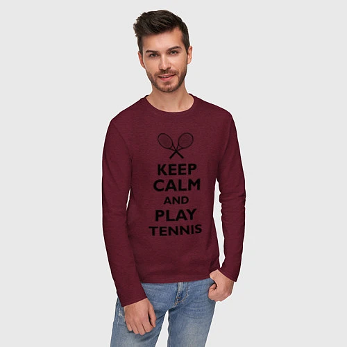 Мужской лонгслив Keep Calm & Play tennis / Меланж-бордовый – фото 3