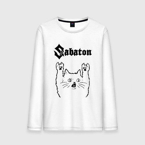 Мужской лонгслив Sabaton - rock cat / Белый – фото 1