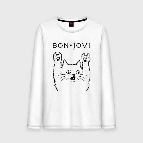 Мужской лонгслив Bon Jovi - rock cat / Белый – фото 1