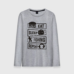 Лонгслив хлопковый мужской Eat sleep fishing repeat, цвет: меланж