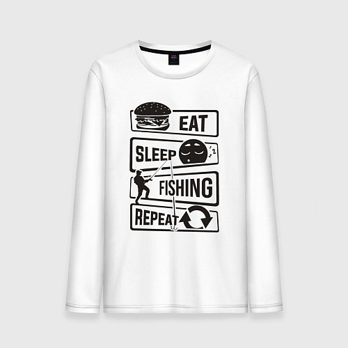 Мужской лонгслив Eat sleep fishing repeat / Белый – фото 1