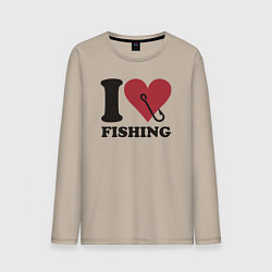 Лонгслив хлопковый мужской I love fishing, цвет: миндальный