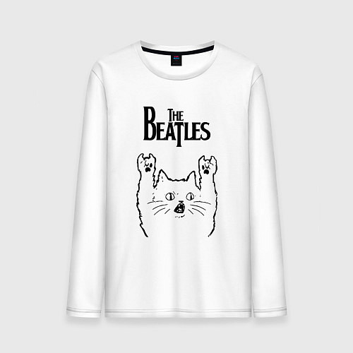 Мужской лонгслив The Beatles - rock cat / Белый – фото 1