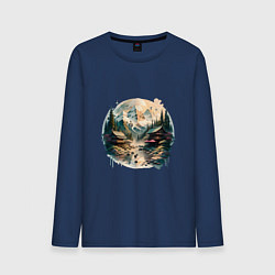 Мужской лонгслив Японские дома на фоне гор в стиле моротай