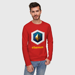 Лонгслив хлопковый мужской Логотип Ethereum, цвет: красный — фото 2
