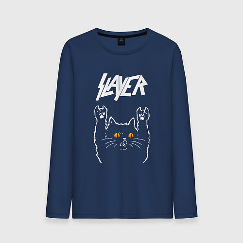 Мужской лонгслив Slayer rock cat / Тёмно-синий – фото 1
