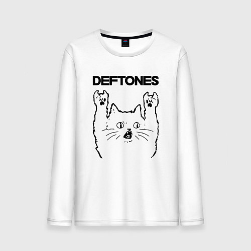 Мужской лонгслив Deftones - rock cat / Белый – фото 1