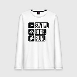 Лонгслив хлопковый мужской Swim bike run, цвет: белый