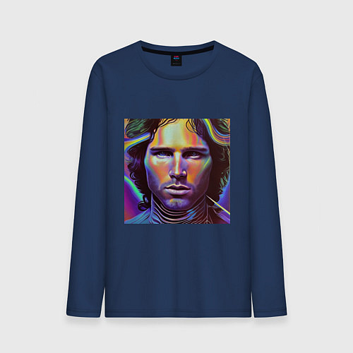 Мужской лонгслив Jim Morrison neon portrait art / Тёмно-синий – фото 1