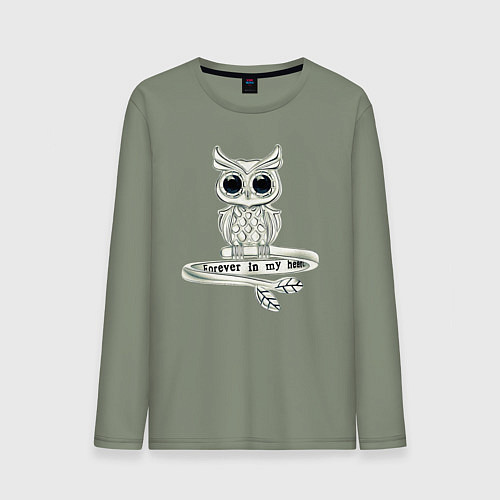 Мужской лонгслив Серебряная сова на кольце / Авокадо – фото 1