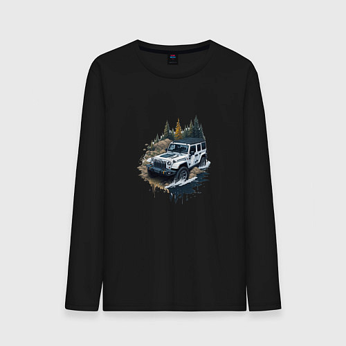 Мужской лонгслив На джипе по России / Черный – фото 1