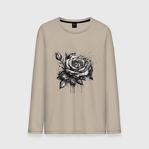 Мужской лонгслив Роза нарисованная карандашом / Миндальный – фото 1