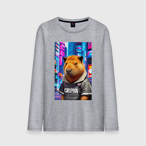 Мужской лонгслив Cool capybara - urban style - neural network / Меланж – фото 1