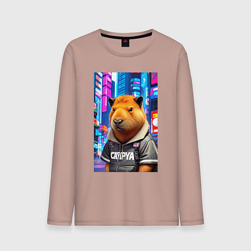 Мужской лонгслив Cool capybara - urban style - neural network / Пыльно-розовый – фото 1