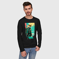 Лонгслив хлопковый мужской Лис-геолог - нейросеть, цвет: черный — фото 2