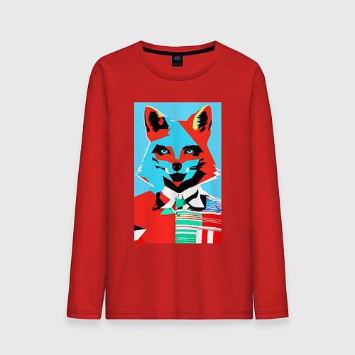 Мужской лонгслив Морда лисы - поп-арт - нейросеть / Красный – фото 1