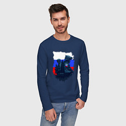 Лонгслив хлопковый мужской Военные РФ и флаг - neuro art, цвет: тёмно-синий — фото 2