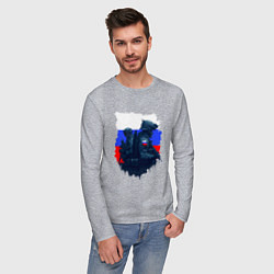 Лонгслив хлопковый мужской Военные РФ и флаг - neuro art, цвет: меланж — фото 2