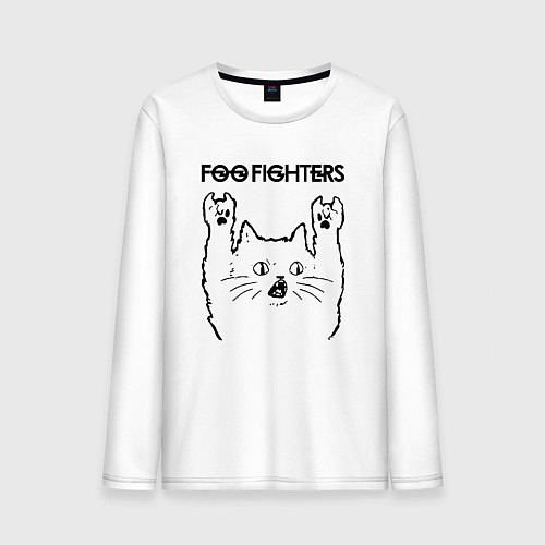 Мужской лонгслив Foo Fighters - rock cat / Белый – фото 1
