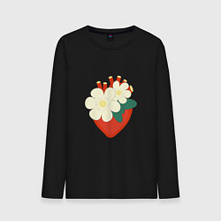 Лонгслив хлопковый мужской Анатомическое сердце в цветах и листьях, цвет: черный