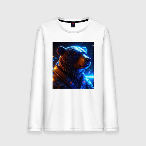 Мужской лонгслив Мишка космический капитан - нейросеть / Белый – фото 1