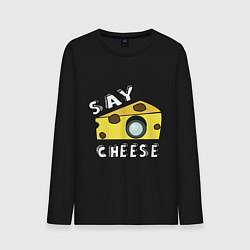 Лонгслив хлопковый мужской Say cheese, цвет: черный