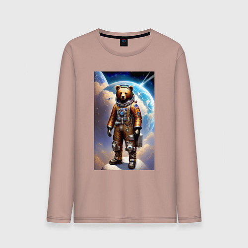 Мужской лонгслив Медвежара-космонавт - нейросеть / Пыльно-розовый – фото 1