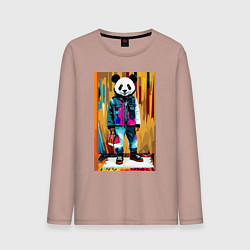 Лонгслив хлопковый мужской Funny panda - pop art, цвет: пыльно-розовый