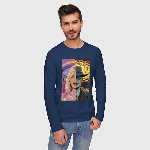 Мужской лонгслив Barbie Oppenheimer / Тёмно-синий – фото 3