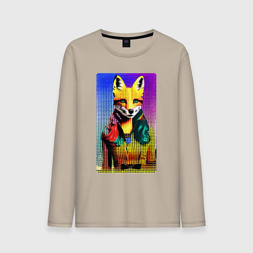 Мужской лонгслив Fox girl - fashionista - pop art / Миндальный – фото 1