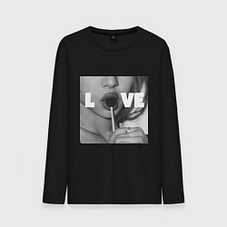 Лонгслив хлопковый мужской Непристойная девушка с чупа чупсом, цвет: черный