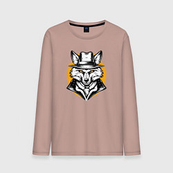 Лонгслив хлопковый мужской Лис в шляпе Дикий Запад, цвет: пыльно-розовый
